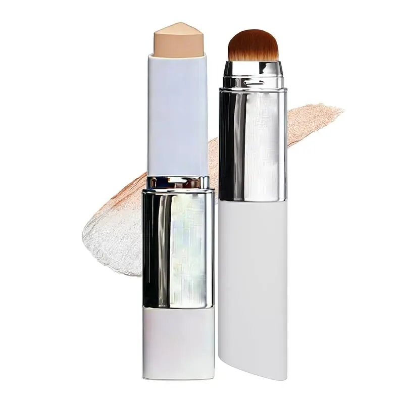 2-in-1 Foundation Stick with Brush, Concealer Foundation Stick, No Caking No Clumping, Seamless Bare-Skin Finish, Hydrating Long-Wear Lightweight Coverage, Ivory