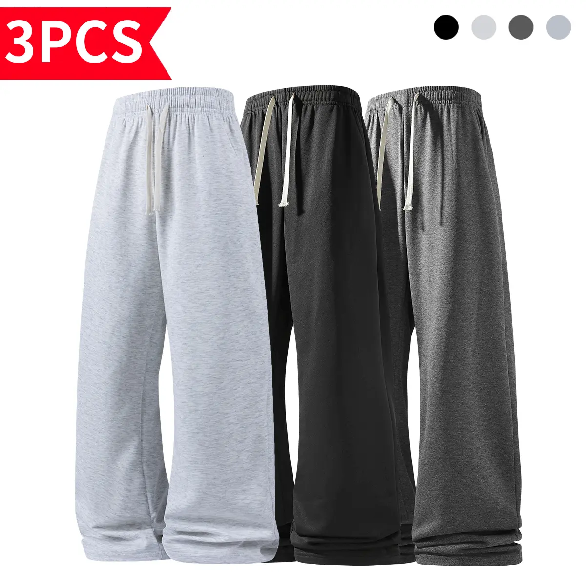 Men’s Wide-Leg Low-Rise Baggy Sweatpants Value Pack - Athleisure Fitness Workout Sports Joggers - Comfortable Fleece Casual Loose Pants for Gym, Streetwear, Athleisure Fitness Pants, Workout Joggers, Sports Jogging Pants