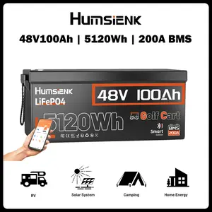 HumsiENK 48V 100Ah LiFePO4 Battery for Golf Cart, Built-in 200A BMS, Bluetooth Monitoring, 50+ Mile Range，Low-Temp and 15000+ Deep Cycles For RV, Solar Marine, Off-grid