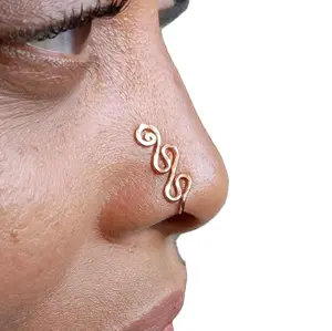 Solid Copper Hand Hammered Kundali Nose Cuff Rose Gold Color Egyptian Body Jewelry Faux Nose Ring Septum Cuff Comfortable Easy to Put On