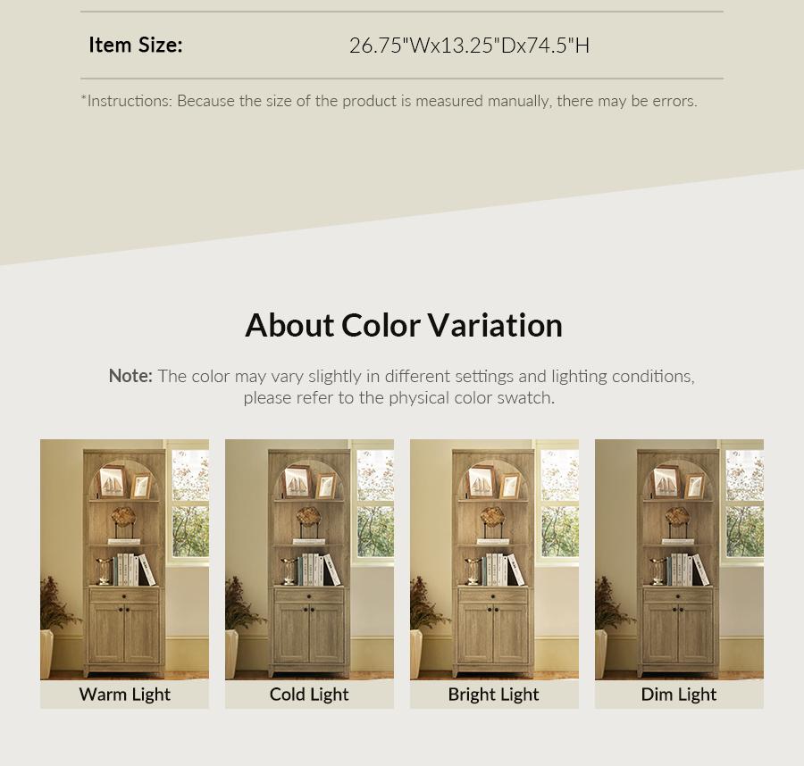 Hulala Baggio Modern Storage Bookcase with Smooth-Glide Drawer, Built-in LED Light, Arched Shape, Touch Switch for Three Lighting Options, Bookshelf, Living Room, Aesthetic