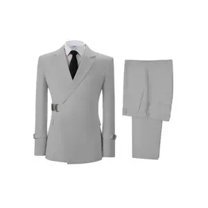 Mens Slim Fit 2pcs Suit Two Button Notched Lapel Solid Suit Jacket Pants Set Tuxedo For Prom Menswear Polyester business casual outfits  Top Viscose Formal Beige