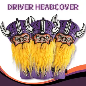 WUDAY Vikings Pattern PU Golf Driver Headcover Elastic Self-Fixing Design Cartoon Embroidery Velvet Lining (Golf Club Head Cover) golf head covers golf headcovers funny driver headcover Suitable for（Taylormade Callaway 6.9°..） fun design Golf Accessories