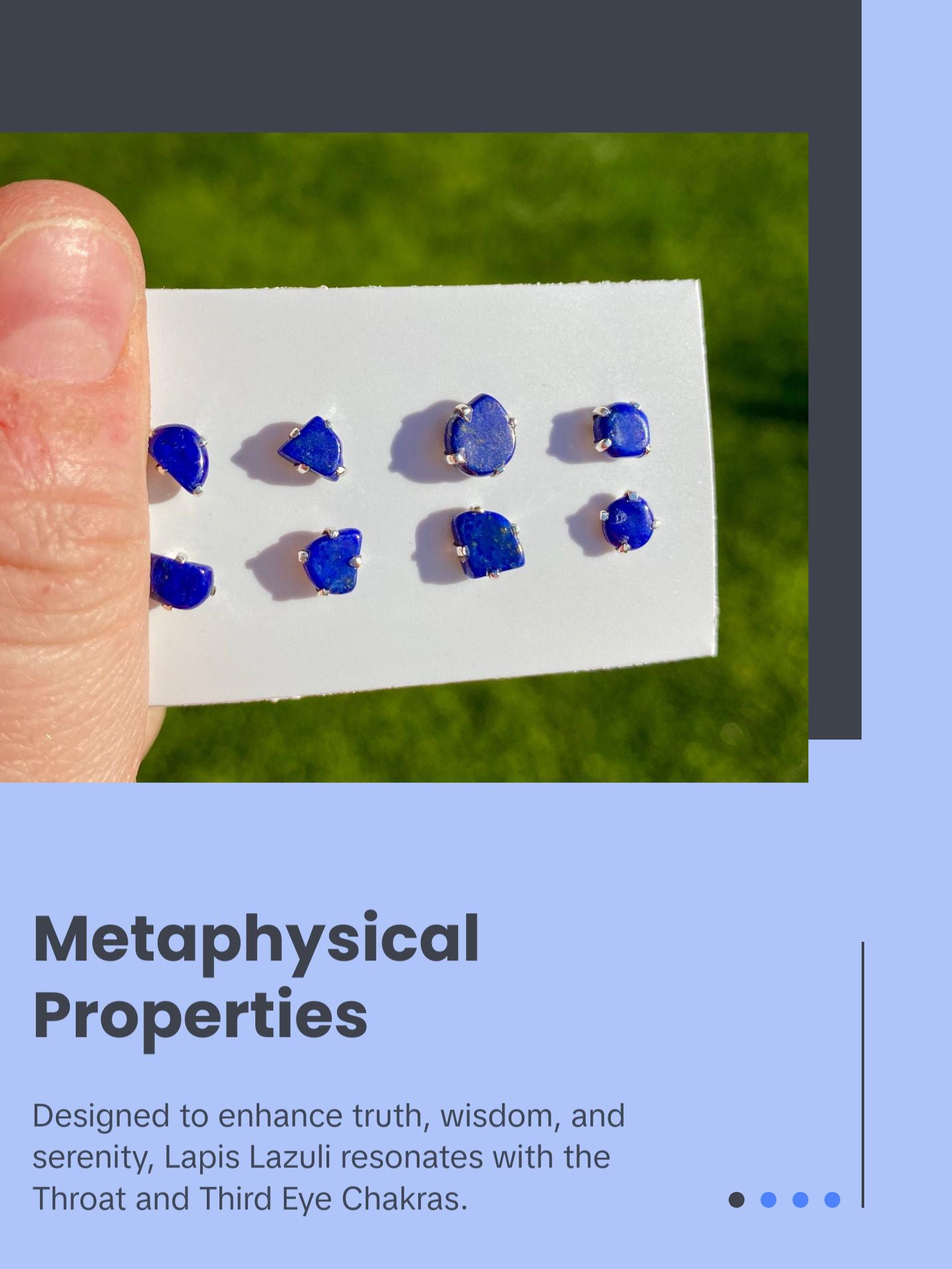 Lapis Lazuli Polished Natural Earrings in Prong Stud Setting - Sterling Silver