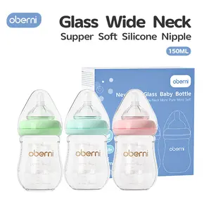 Oberni Breastfeeding Bottle,120ml/4oz Glass Anti Colic Baby Bottles with Natural Response Nipple and BPA Free for Newborn Preemie 0-3 Months