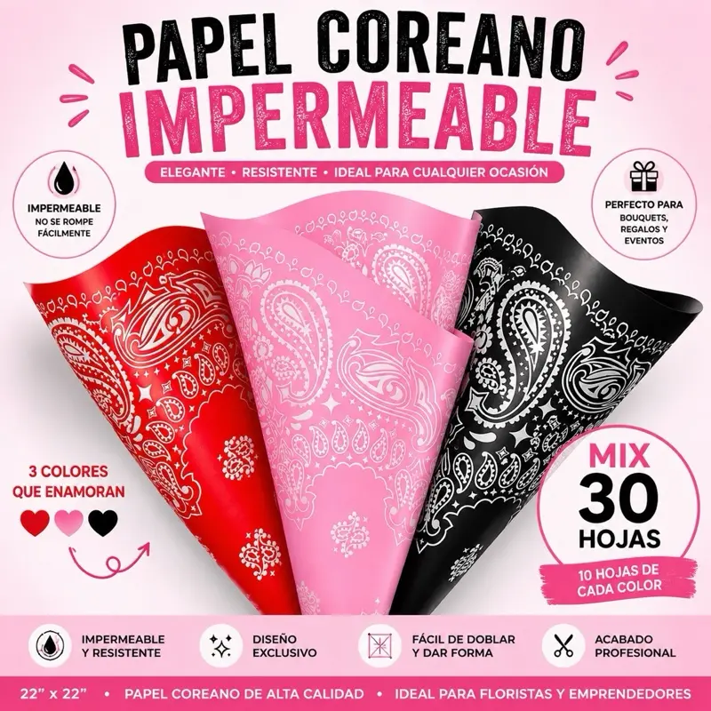 20 Sheets Waterproof Korean Bouquet Wrapping Paper | Bandana Print Floral Wrap | 22x22 in | Gift & Flower Bouquet Paper