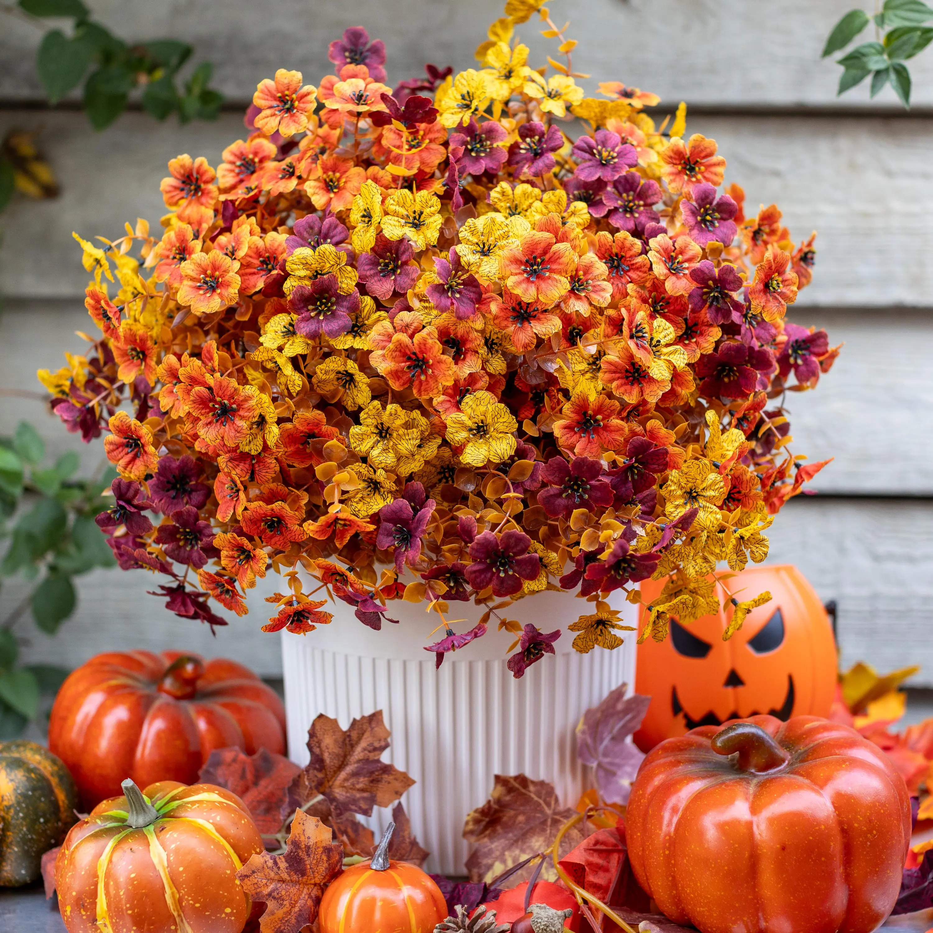 Fall Artificial Flower Halloween Decor , 12 Bundles UV Resistant Artificial Plants for Porch Patio, Decorative Bouquet for Home Garden Party Wedding Decor, Artificial Flowers Bouquet summerwin
