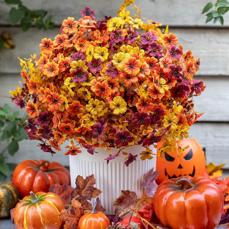 12 Bundles Colorful UV-Resistant Faux Plastic Flowers - Bouquet Decorations, Mix Colors Fade-Proof Outdoor Porch Patio Decor, Wedding Party Supplies, House Decor