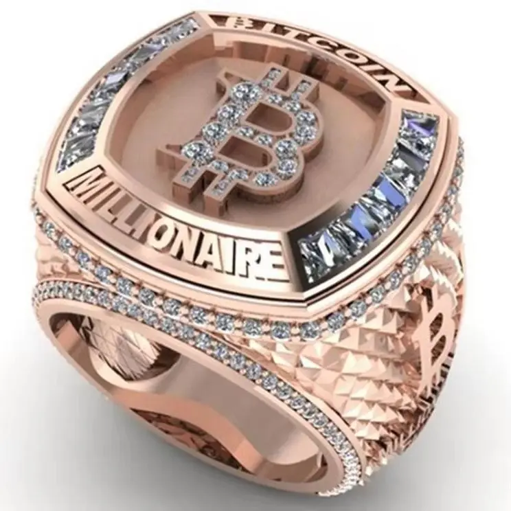 FashionVintage Peonality Creative Rose Gold B Letter Commemorative Full Diamond Trendy Men's Ring