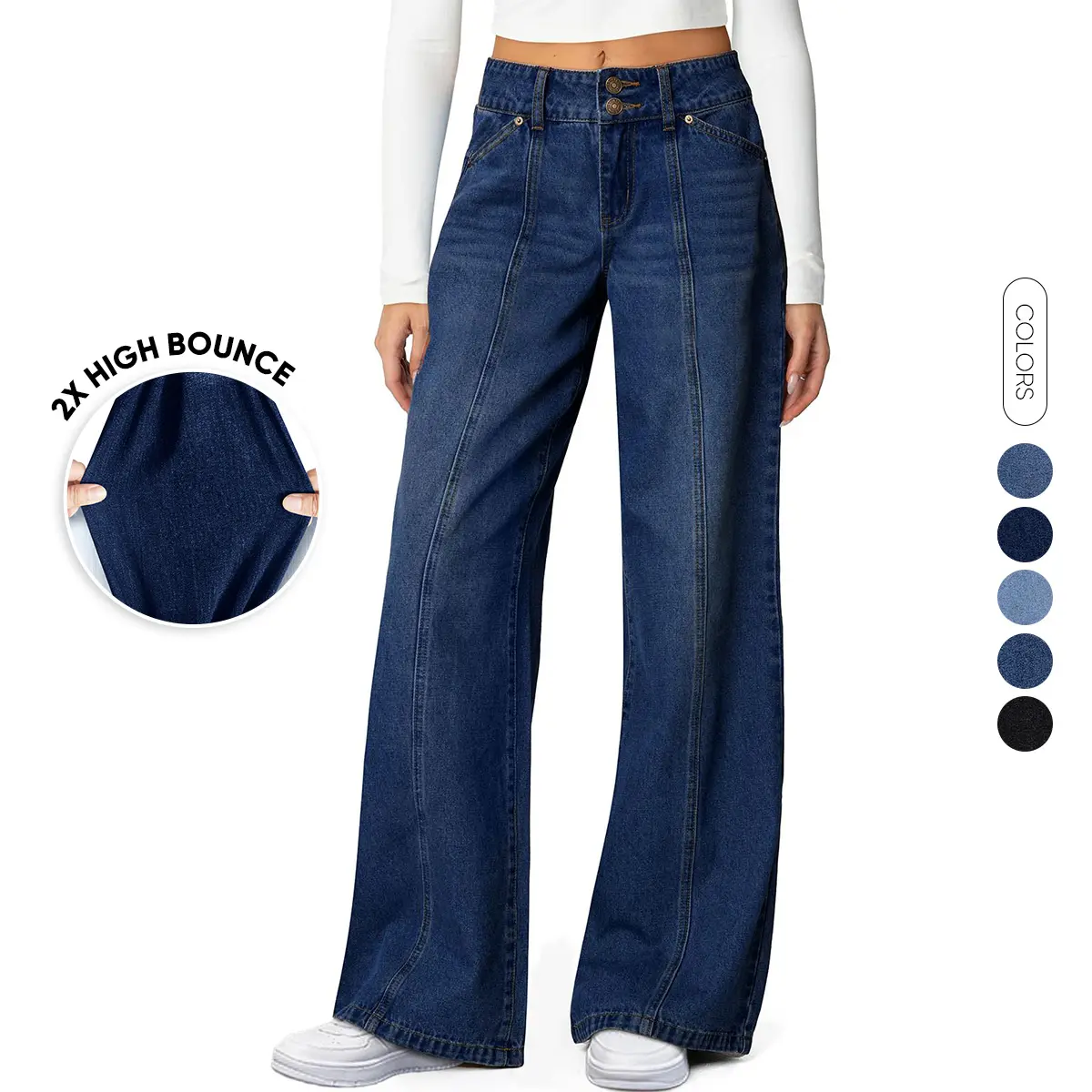 Sidefeel Women's Wide Leg Jeans High Waisted Stretchy Straight Leg Jeans Trendy Seamed Front Loose Denim Pants DealsForYouDays summerwins WeeklyDeals Summer Outfit