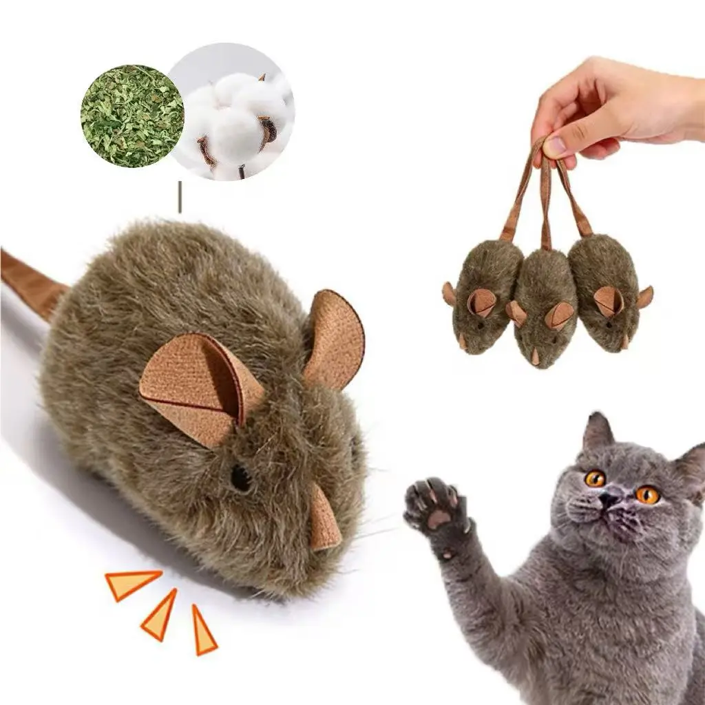 3 Pcs Interactive Squeaky Mouse Cat Toys with Catnip – Touch Activated Chirping Grey Mice for Cats & Kittens, Realistic Sound Hunting Toy for Indoor Play & Boredom Relief