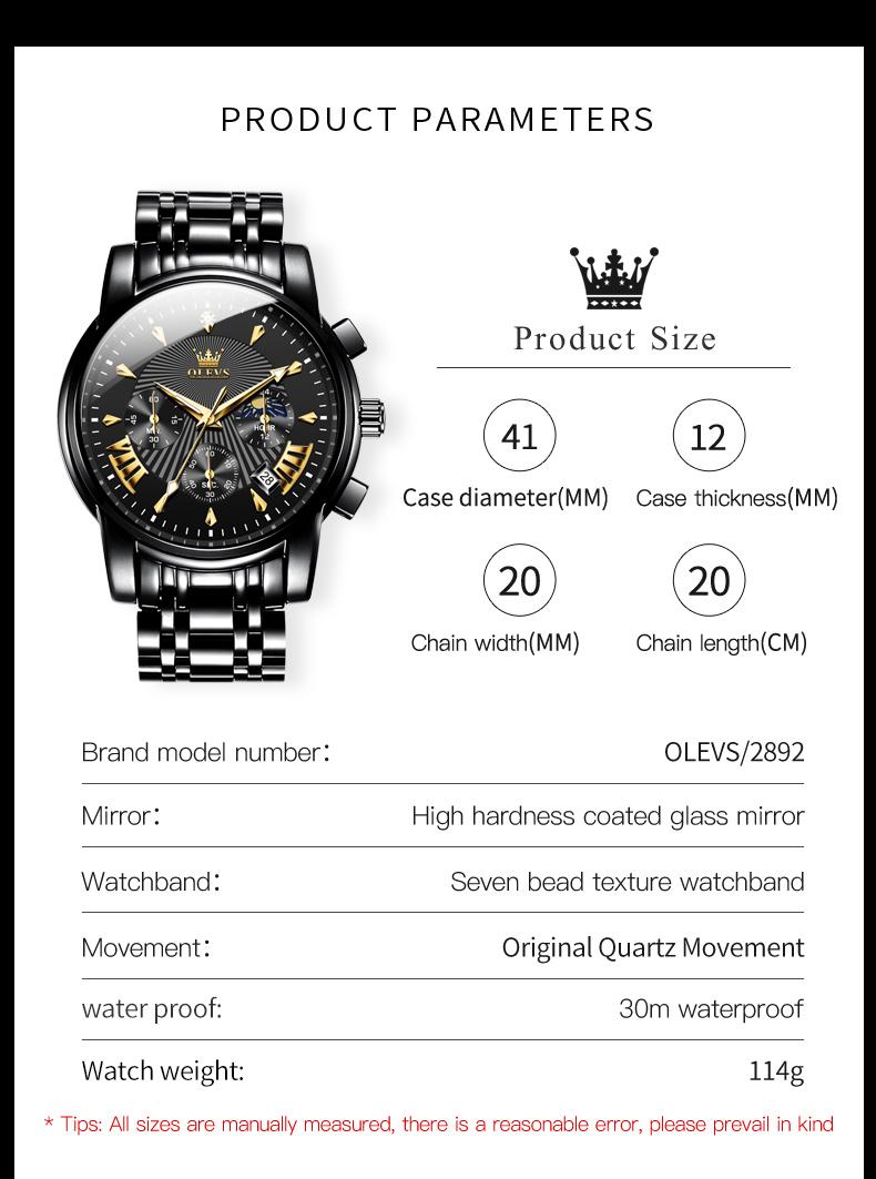 OLEVS Men's Chronograph Quartz Watch G2859 Stainless Steel Waterproof Luminous Date with Luminous Hands, 41 mm Diameter, 20 mm Band Length Casual Trendy Wristwatch OLEVS Men's Chronograph Quartz Watch G2859 Stainless Steel Waterproof Luminous Date with Luminous Hands, 41 mm Diameter, 20 mm Band Length Casual Trendy Wristwatch