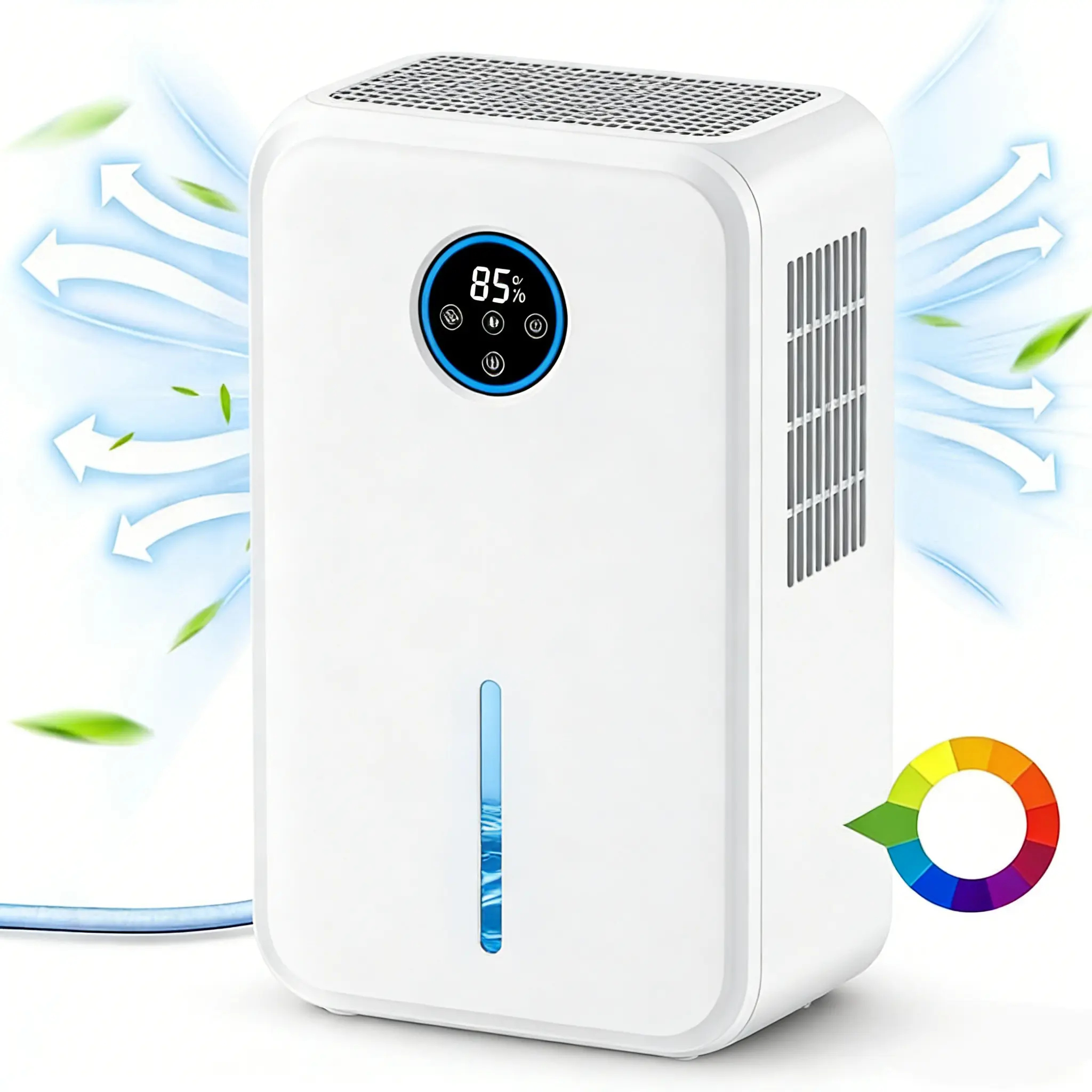 2.6L Home Dehumidifier with Quiet Fan, Automatic Safety Shut-Off, LED Display, Timer, Dehumidifier Fan Mode for Moisture Control, Ideal for Basement, Bedroom, Wardrobes, Campers