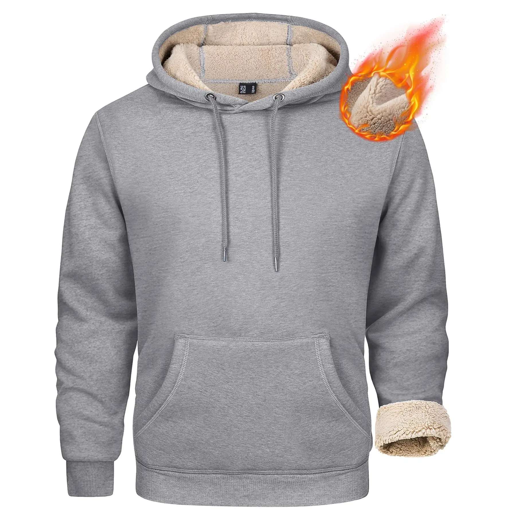 MAGCOMSEN Men's Heavy Ribbed Soft Long Sleeve Sherpa Fleece Lined Pullover Hoodie, Thick Menswear with Pocket for Spring Winter Fall Outdoor Activities, Jeans, Layer, Casual, Cotton, Classic, Plain, Tops, Fitted, Heavyweight, Basic, Ripped, Street