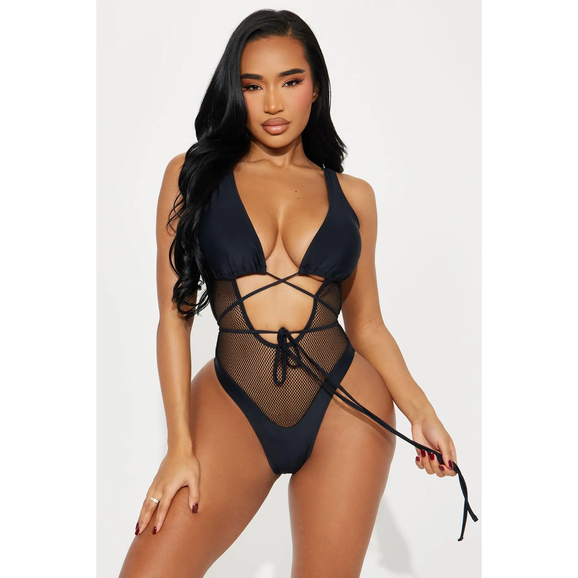 Vitamin Sea Fishnet Cutout 1 Piece Swimsuit - Black