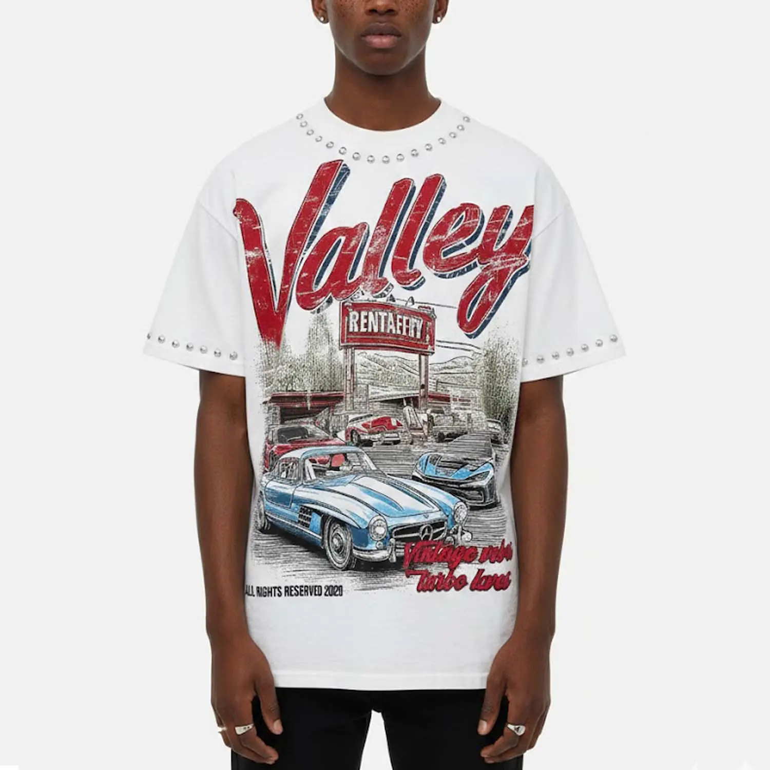 Sopula Studio Men's Valley Car Pattern Bead-studded streetwear casual  Tshirt Crewneck,summerwins,father'sdaygifts