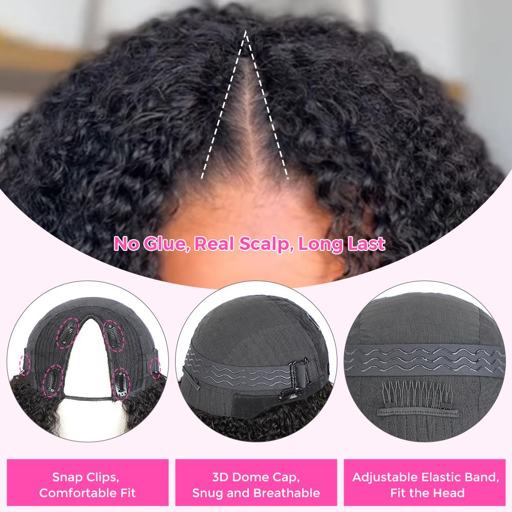 CurlyMe V part Wig Afro Kinky Curly Hair Glueless Wig Pre-plucked - Natural Black