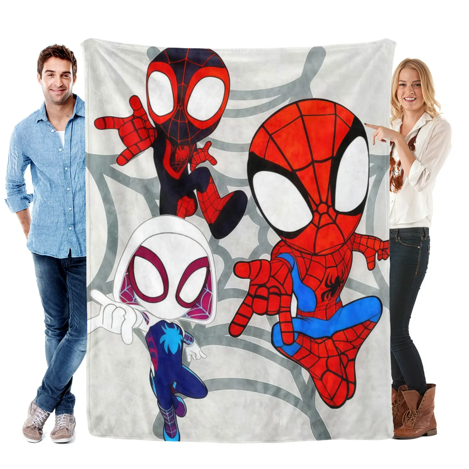 [SummerVibes] Marvel Spider Man Into The Spider Verse Peter Gwen Miles Flannel Blanket, Ultra Soft Fleece, Lightweight, Cool Home Decor For Couch