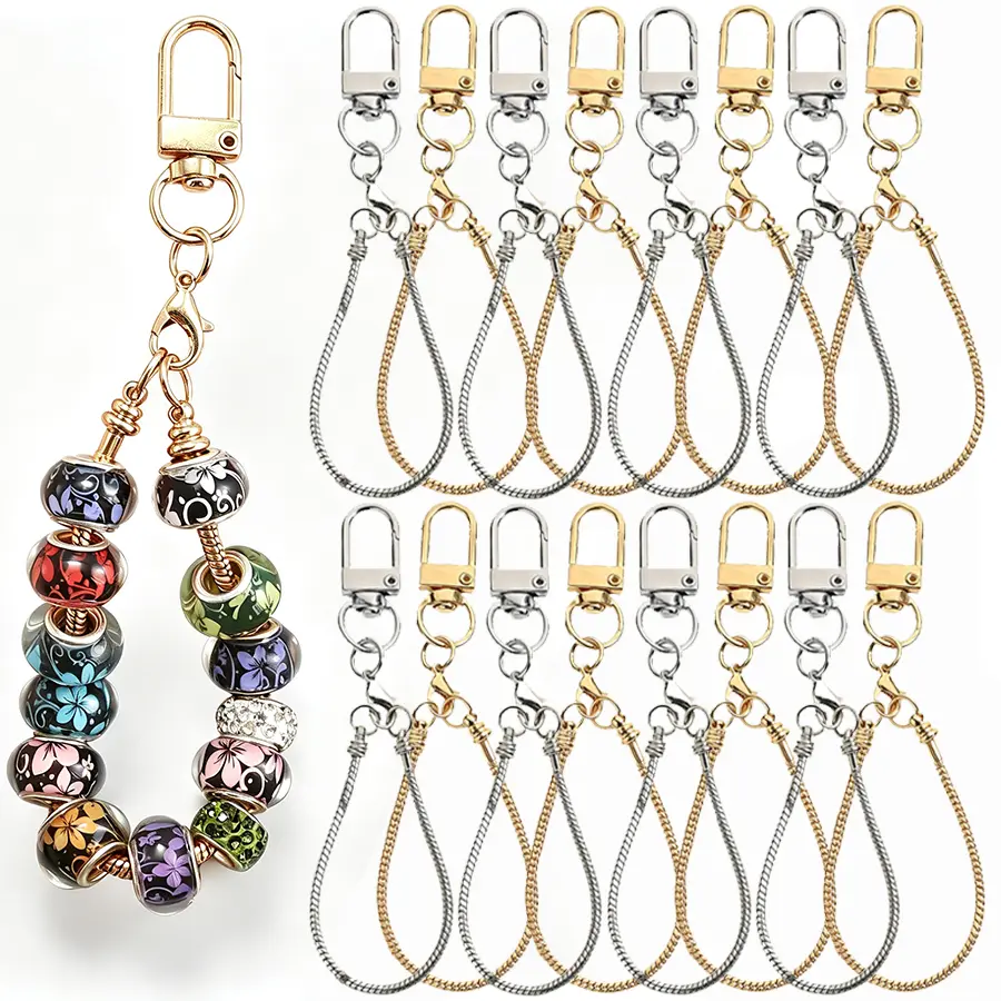 Blank Beaded Keychain Set, 20-Piece Handmade Crafts Jewelry Making Kit - Electroplate Alloy Snake Chain, Dual Colors for DIY Art Projects (For Ladies)