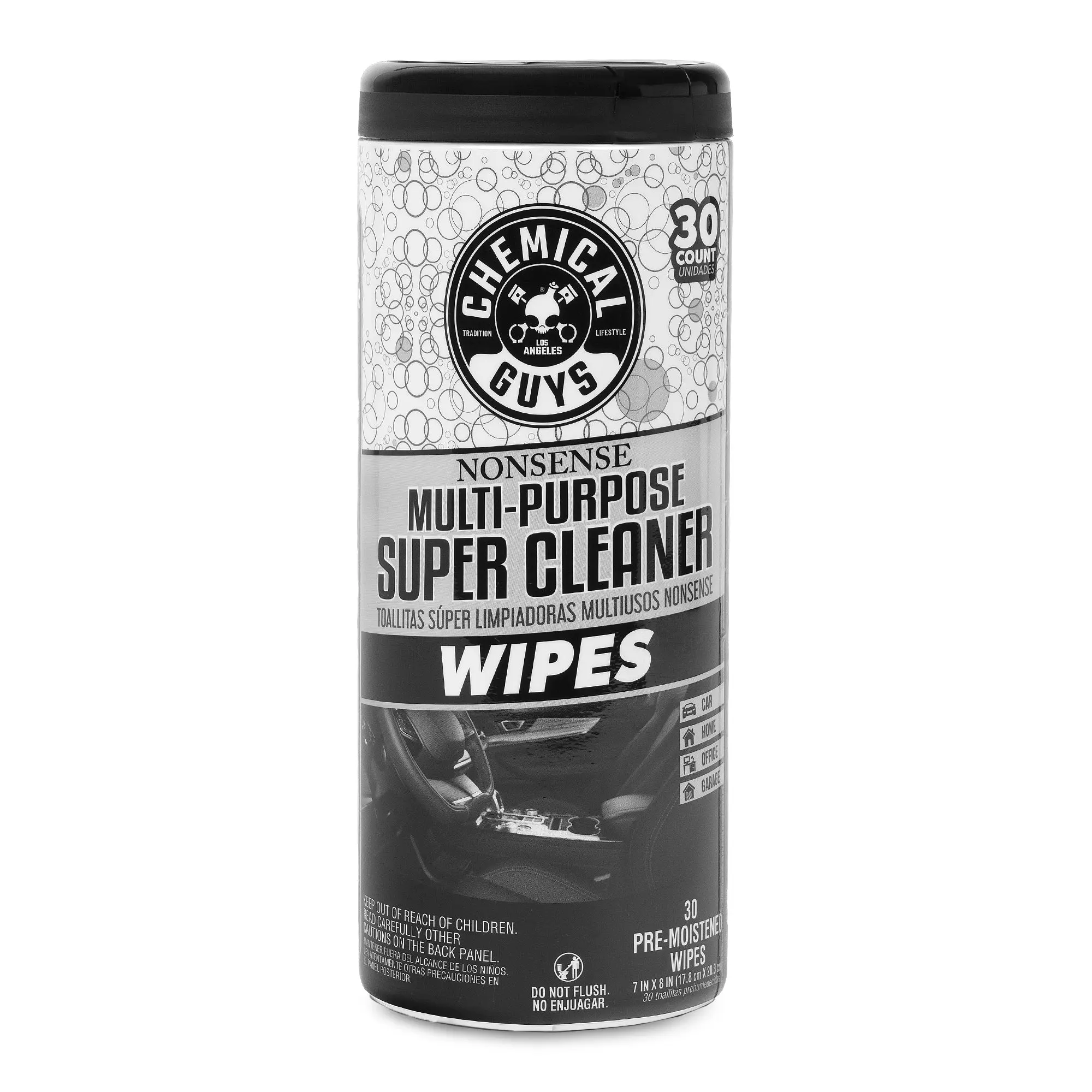 Chemical Guys Nonsense Multi-Purpose Super Cleaner Canister Wipes - 30 Pre-Moistened Color-Free Odorless Wipes for Quick Convenient Cleaning, Household, Spot Cleaner