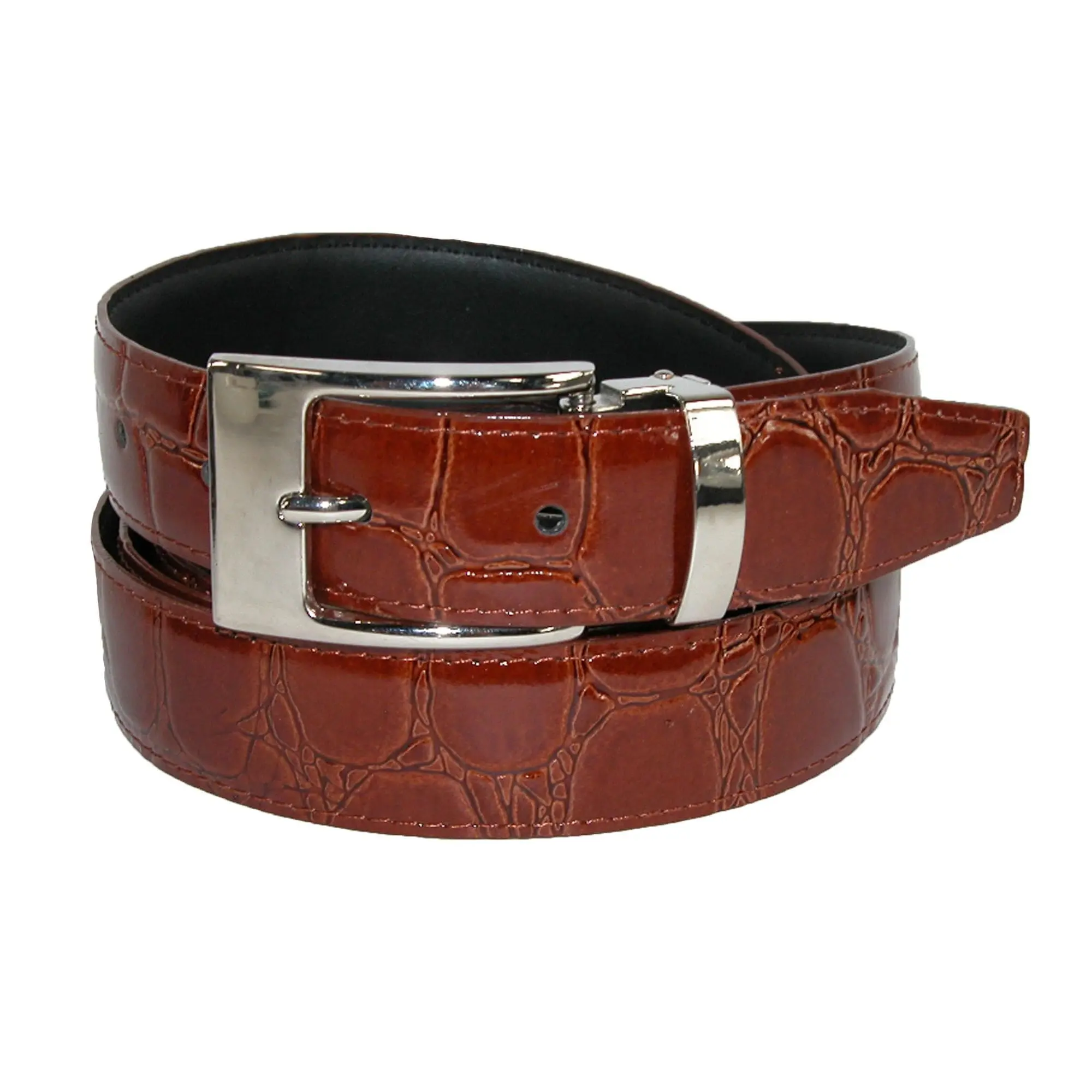 Men's Croc Leather Golf Belt - Design Leather Belts with High Gloss Finish, 1 1/8" Width, Easy Adjustable Cut-to-Fit Strap, Removable Buckle, Dress Casual Versatile Fashion Accessory