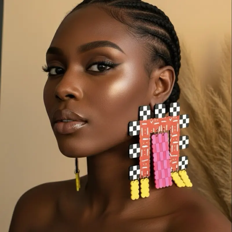 7/TAM-TAM :oversize extra large Afrocentric Earrings Handcrafted by West African Artisans Hypoallergenic Acrylic Lightweight Durable.