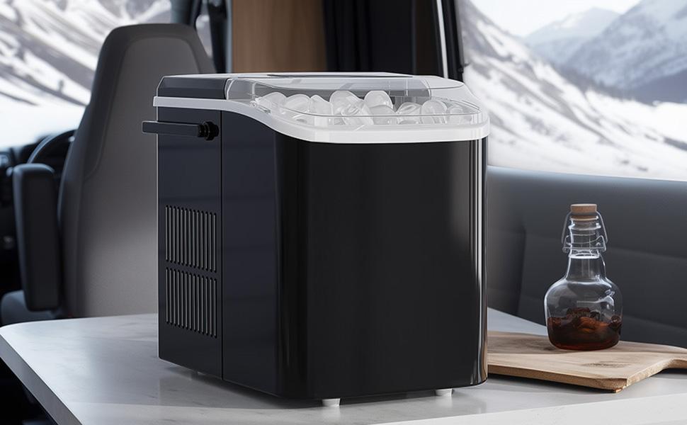 Countertop Ice Maker, Portable Ice Machine Self-Cleaning with Scoop, Basket and Handle, 9 Cubes in 6 Mins, 2 Sizes of Bullet Ice