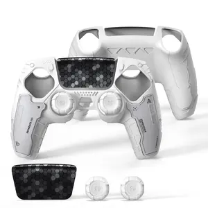 GeekShare G.S.TAC Tactical White PS5 Controller Skin Set, Anti-Slip Silicone Protective Cover Case for PS5 Wireless Controller with 2 Thumb Grip Caps and 2 Stickers – Monster Hunter Wilds Style