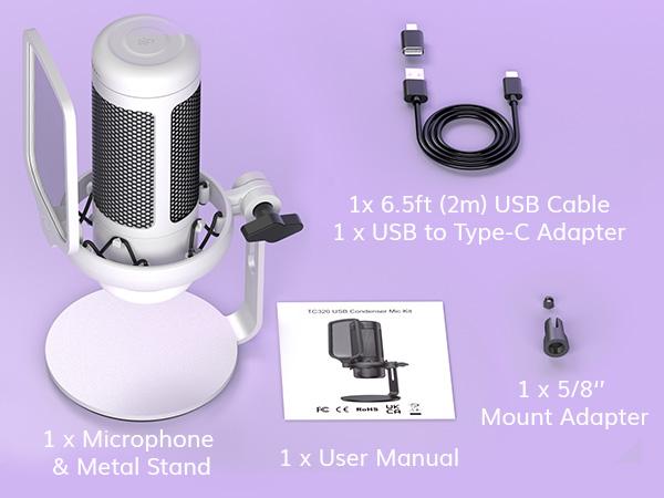 TONOR TC310 USB Type-C Microphone with RGB/Gain Control and Mute Touch for Streaming, Podcasts, Recording, Twitch/YouTube/Discord TONOR TC310 USB Type-C Microphone with RGB/Gain Control and Mute Touch for Streaming, Podcasts, Recording, Twitch/YouTube/Discord