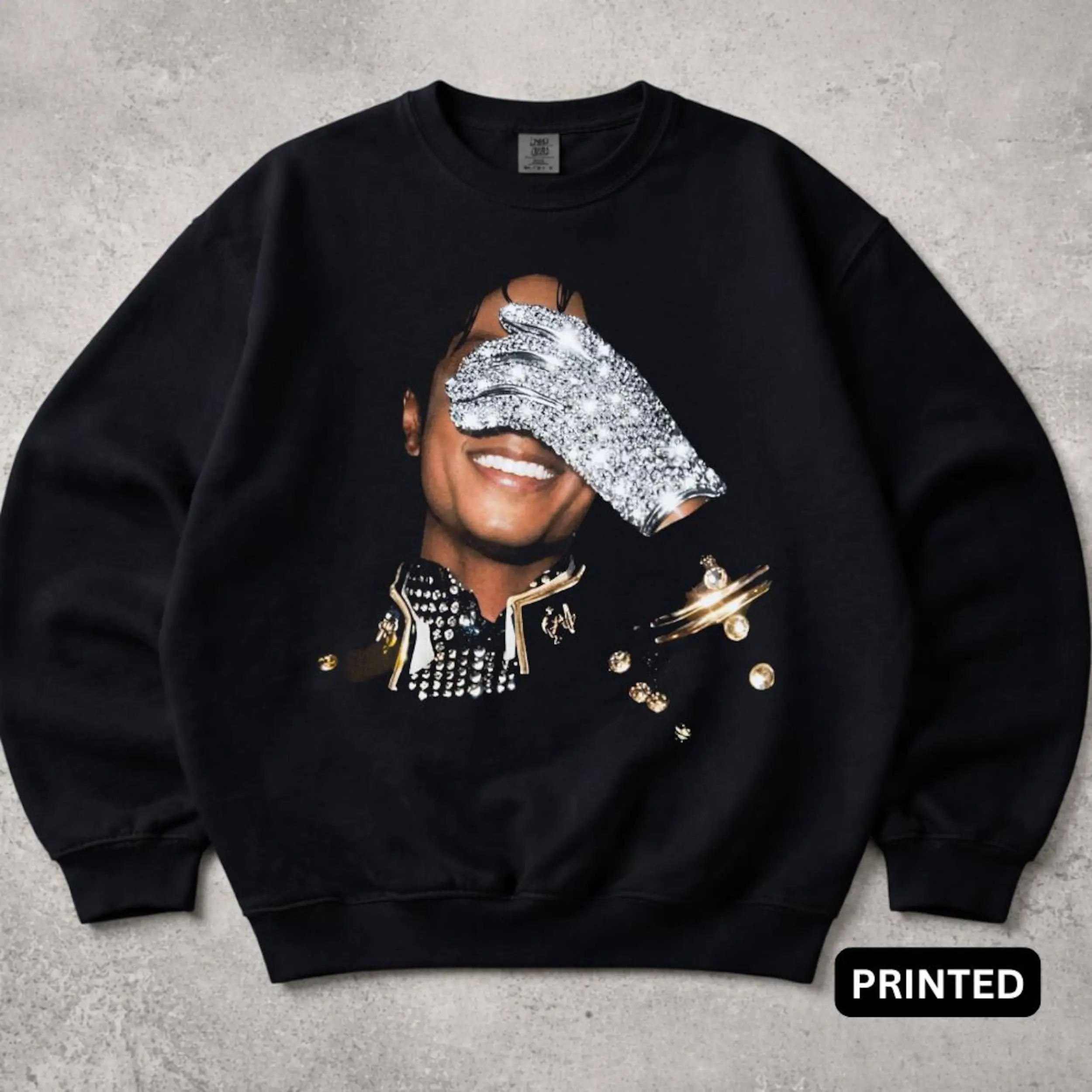 NO RHINESTONES - DTG PRINT Only - Michael Jackson King Of Pop Graphic Sweatshirt, MJ King Of Pop Music Sweatshirts for Men & Women