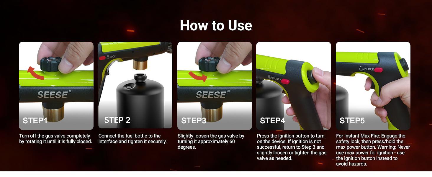 【FathersDayGift】SEESE Powerful Propane Torch (Propane Tank Not Included),Culinary Propane Torch Lighter, Adjustable Blow Torch for Sous Vide Searing Steak, BBQ