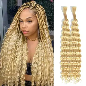 613 Blonde Human Braiding Hair Per Bundle 50g Deep Wave Bulk Hair for Braiding Unprocessed Brazilian Virgin Curly Human Hair Extensions for Boho Braids Wet and Wavy