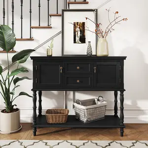 Elegant Black HLR Console Table with Storage for Entryway, Living Room, or Dining Room - Vintage Buffet Sideboard with Drawers & Cabinets for Extra Storage, Holds Decor, Perfect for Farmhouse, Traditional, and Transitional Styles - Perfect for Home Organi
