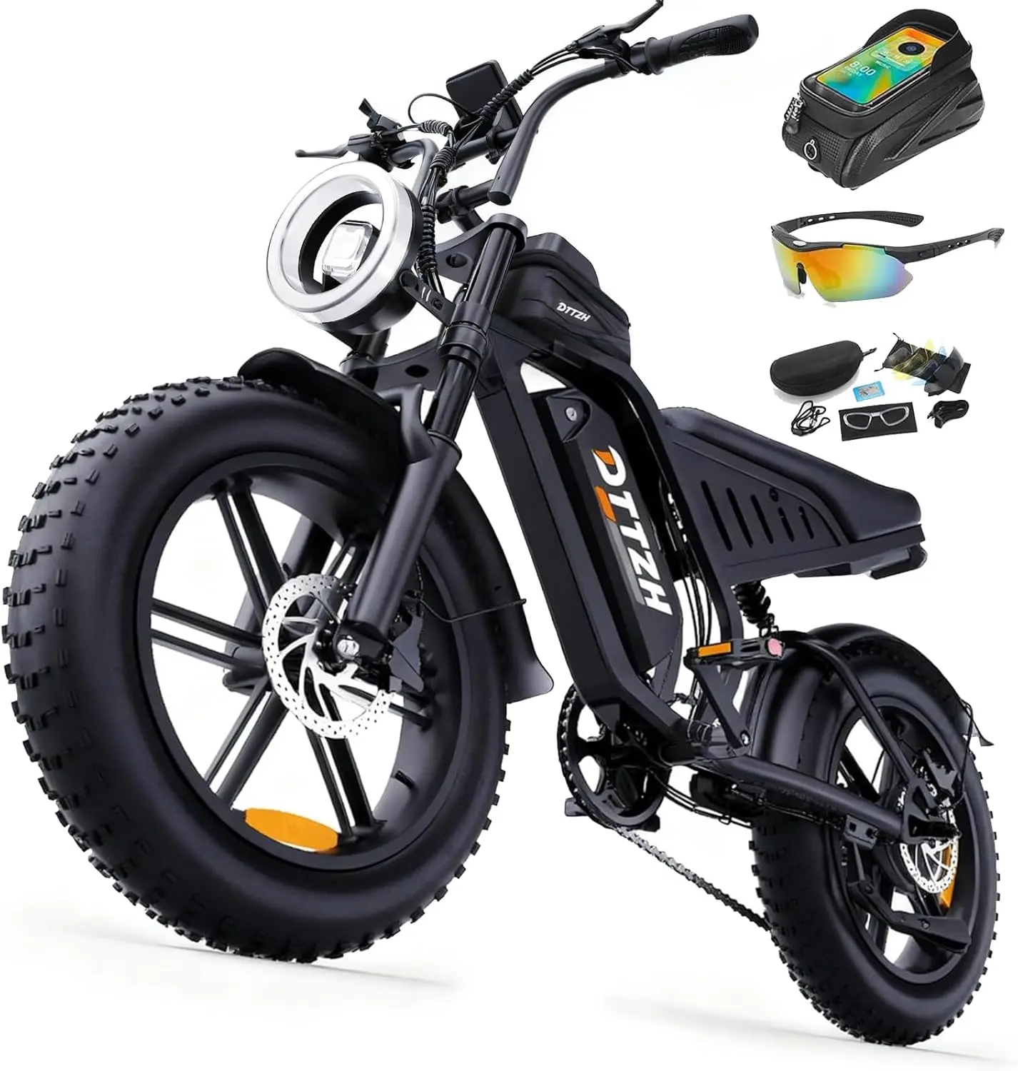 【DTTZH】F6 Fat Tire Electric Bike for Adults, 1500W Peak Motor, 48V 15Ah Removable Battery, Up to 33 MPH, 40-60 Mi Range, Dual Suspension, All-Terrain E-Bike,camping essentials
