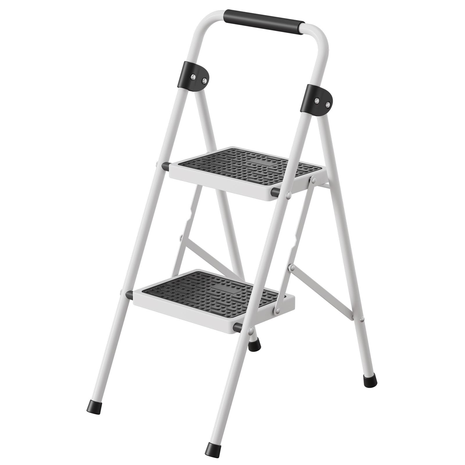 Flycity  2-step ladder, 2-step stool, adult folding step stool, with soft padded handle, wide anti-slip platform with ergonomic design. Adult portable step stool, multi-purpose for home, kitchen, office.