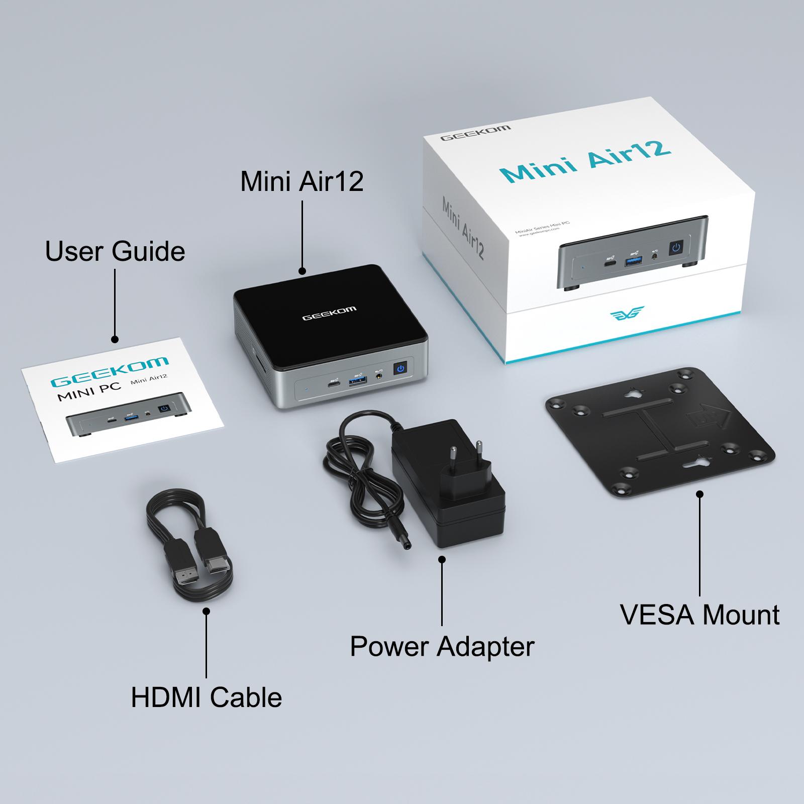GEEKOM Air12 Mini PC | Intel 13th Gen N150, 16GB DDR5, 512GB NVMe SSD | 4K Triple Display via HDMI+MiniDP+USB-C, WiFi 6, BT5.2, Gigabit LAN, SD Slot, VESA Mount | Compact Desktop for Home, Office & Business Tower Computer GEEKOM Air12 Mini PC | Intel 13th Gen N150, 16GB DDR5, 512GB NVMe SSD | 4K Triple Display via HDMI+MiniDP+USB-C, WiFi 6, BT5.2, Gigabit LAN, SD Slot, VESA Mount | Compact Desktop for Home, Office & Business Tower Computer