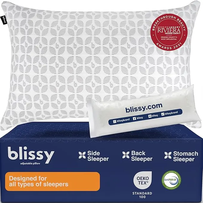 Blissy Signature Adjustable Pillow - Classic - Side, Back & Stomach Sleepers - Wake Pain-Free! Blissy Signature Adjustable Pillow - Classic - Side, Back & Stomach Sleepers - Wake Pain-Free!