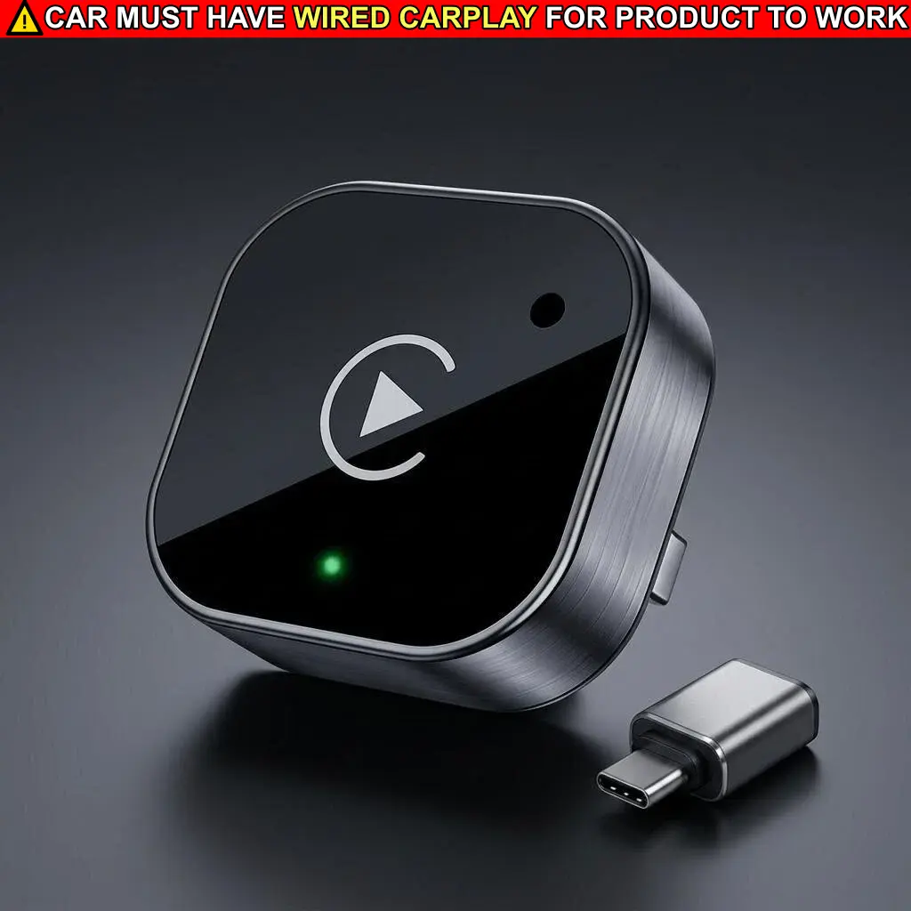 2-in-1 Wireless CarPlay Adapter for Car Video Players, Aluminum Alloy Build, Plug-and-Play Wired-to-Wireless Conversion, Ultra-Fast Auto-Reconnect, 0-Latency Wi-Fi Sync, Dual-Port USB-Type-C, Sturdy, Compatible with iPhone iOS 18+ & Android 11+