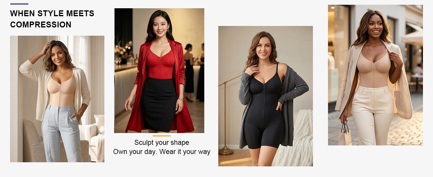 SHAPERX Shapewear for Women Tummy Control Bodysuits Zip-Up Comfort Ultra Stretch Fabric Customizable Fit Breathable Mesh Design Comfortable Fit