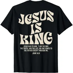 Jesus Is King Bible Verse John 14:6 Christian God Religious T-Shirt for adult kids boy graphic Tees shirts funny vintage fashion Short Sleeve tops vacation outfits clothing