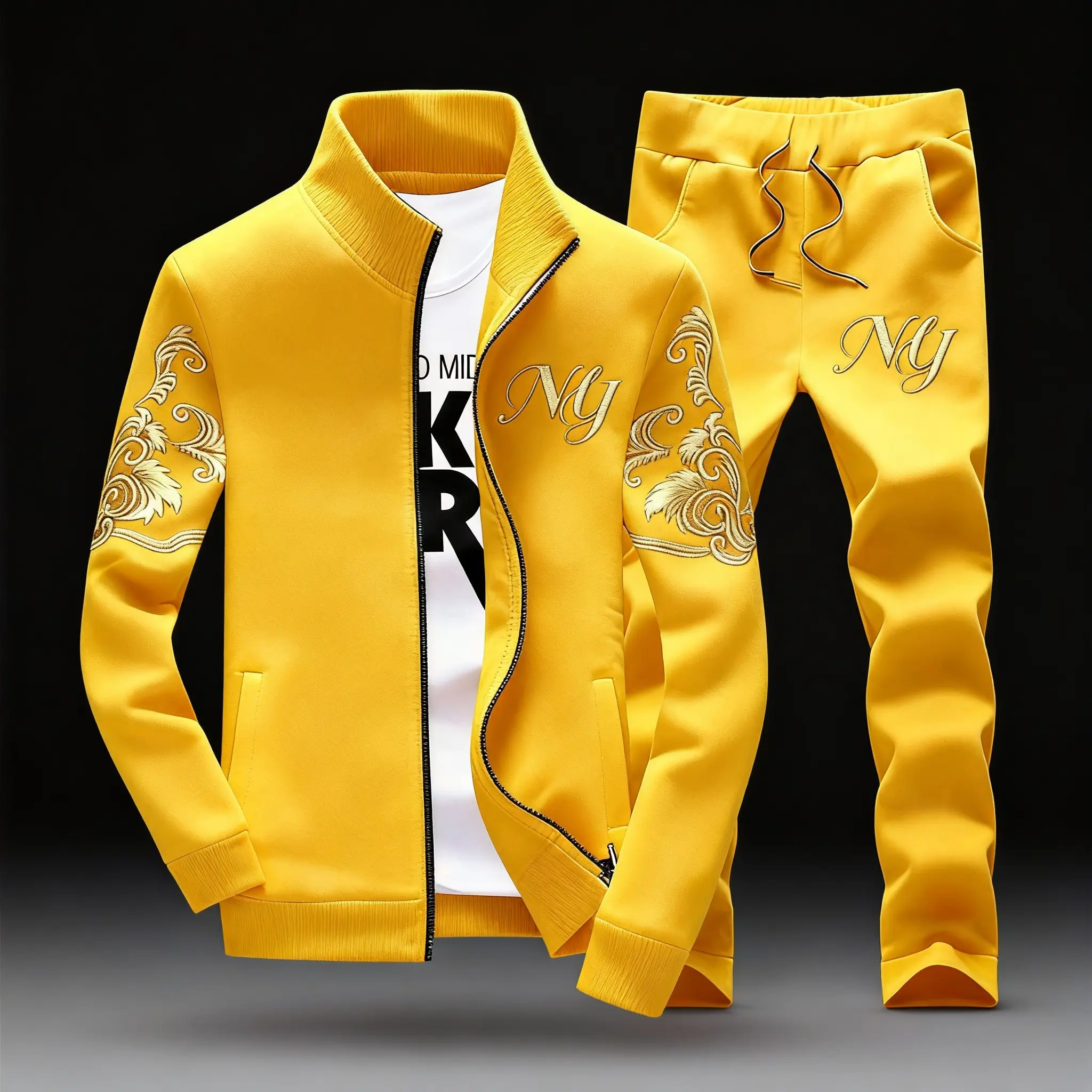 Men's Casual Tracksuit, 2-Piece Embroidered Clothing Set with Full-Zip Stand Collar Jacket for Leisure Wear, Clothes, Outfits, 2 Piece Sets, Men's Sweatpants, Casual Wear