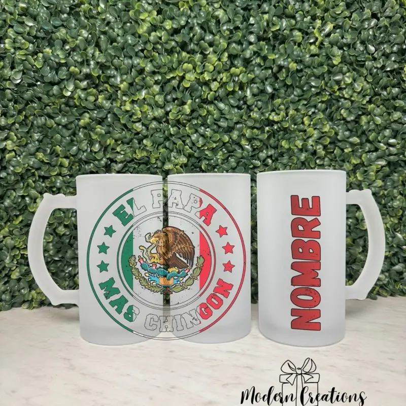 Personalized El Papá Más Chingón Frosted Beer Mug  Custom Name Available