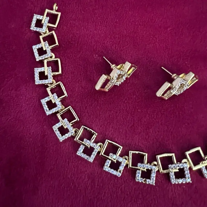 Kulkari Necklace with Elegant Square Design and Sparkling CZ Stones for Women's Fashion