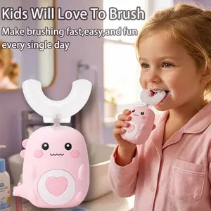 Kids U Shaped Electric Toothbrush, with 3 Cleaning Modes, with 3 Brush Heads, 360° Sonic Automatic Toothbrush, IPX7 Waterproof Cartoon Dinosaur Design Cleansing