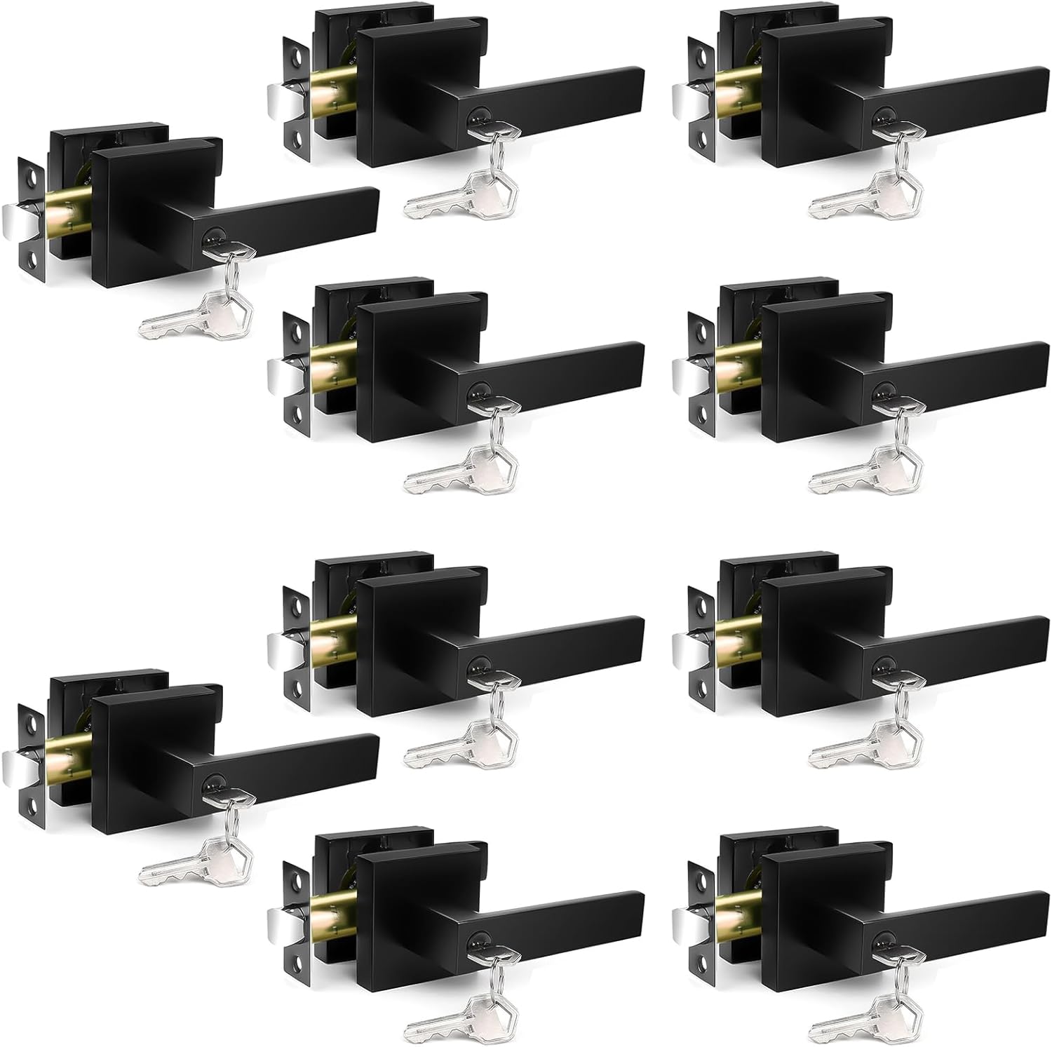10-pack value Door Handles Interior, Door Knobs Interior, Black Door Handle with Reversible Lever, Keyed Alike Door Lock Sets for Bedroom, 10 Packs Heavy Duty Door Lock Sets, Matte Black