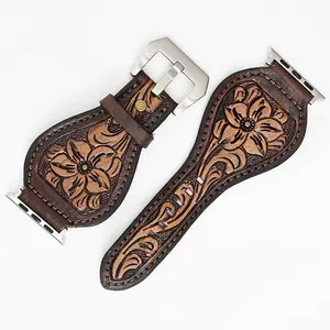 American Darling Floral Hand Tooled I watch Men Women Genuine Leather Strap