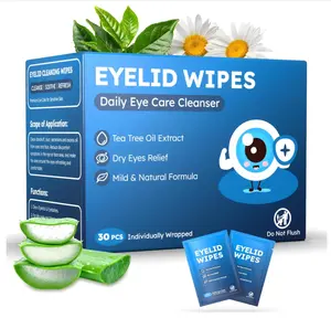 30PCS Eyelid & Lash Wipes for Itchy & Dry Eyes, Tea Tree Oil Eyelid Wipes for Styes & Blepharitis, Daily Eye Cleansing Cloths, Hypoallergenic & Soothing For Sensitive Eyes, Stay Hydrated Lid Wipe