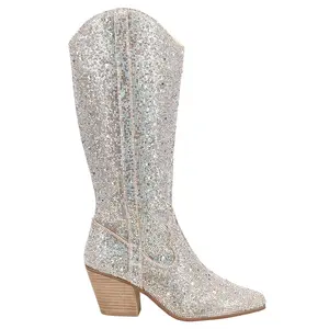 Matisse Womens Nashville Rhinestone Pointed Toe  Casual Boots Knee High Mid Heel 2-3" - Silver