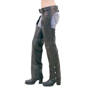 JAMIN LEATHER® Classic Black Buffalo Leather Chaps #C8000 with Adjustable Grommet Lacing & YKK Zippers for Men & Women