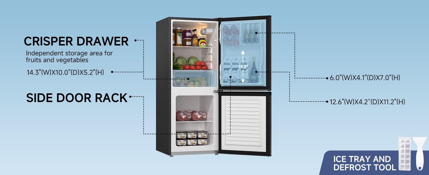 BANGSON 4.0 Cu.Ft Small Refrigerator with Freezer, Double-Door, 5-Level Temperature Control, Adjustable Feet, Bottom Freezer Design, for Apartment Dorm Kitchen, mini fridge, Silver, Black Appliances